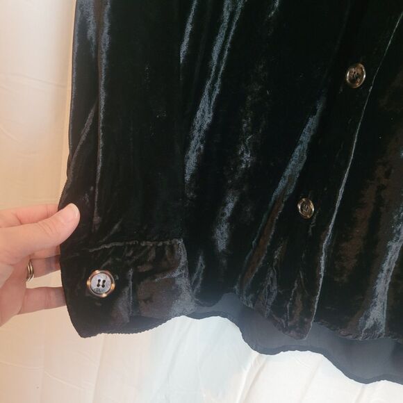CP Shades Crushed Velvet Button Up Shirt Women's Large L Black Holiday Party - Picture 6 of 10